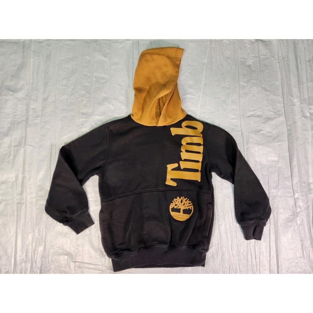 Timberland Kids Boy's Black Tan Fleece Logo Hoodie Sweater Medium 10/12 10 12